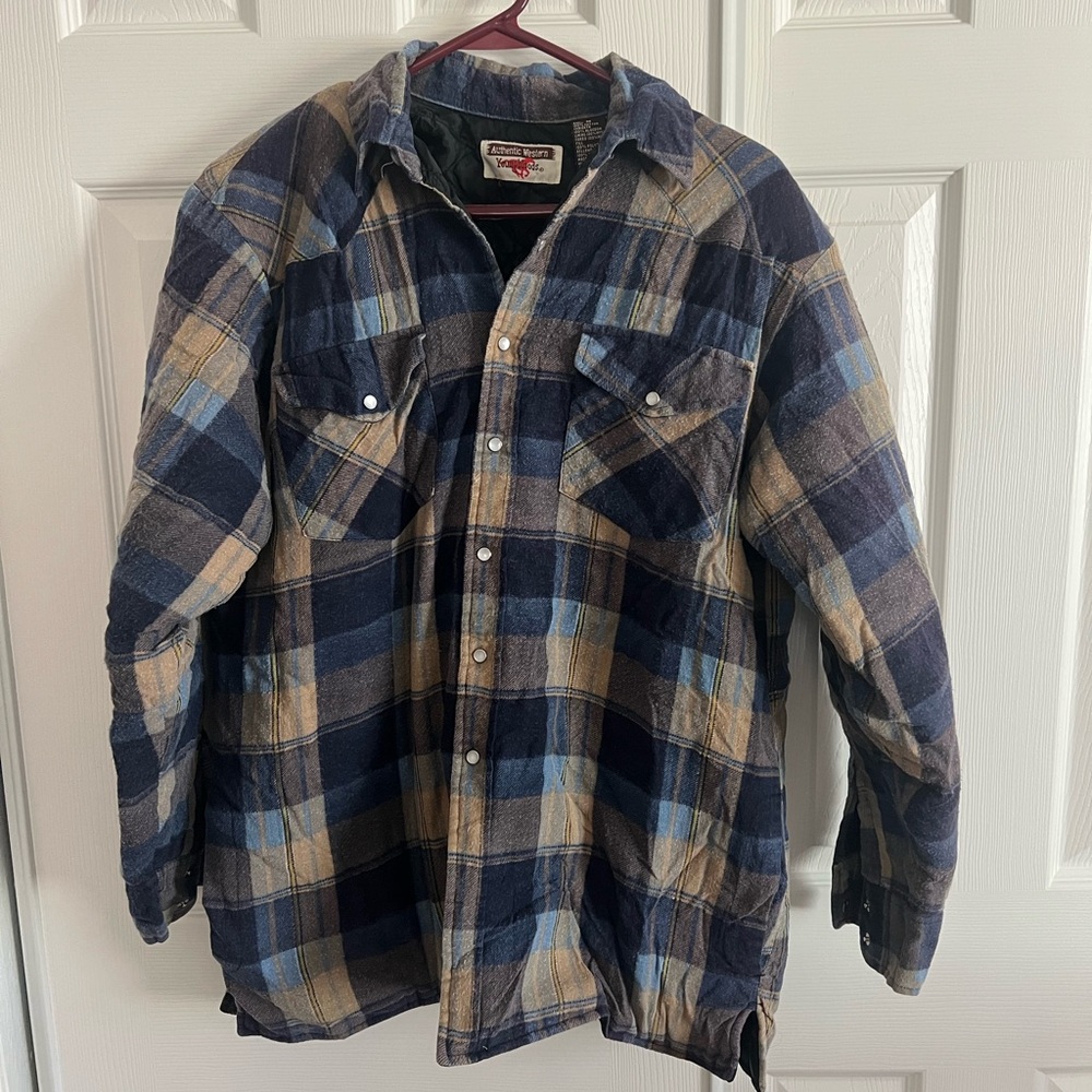Vintage Blue and Tan Plaid Men's Shirt Jacket